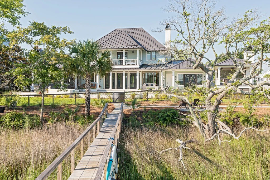 A Herlong-designed waterfront home with a dock on Daniel Island, SC.