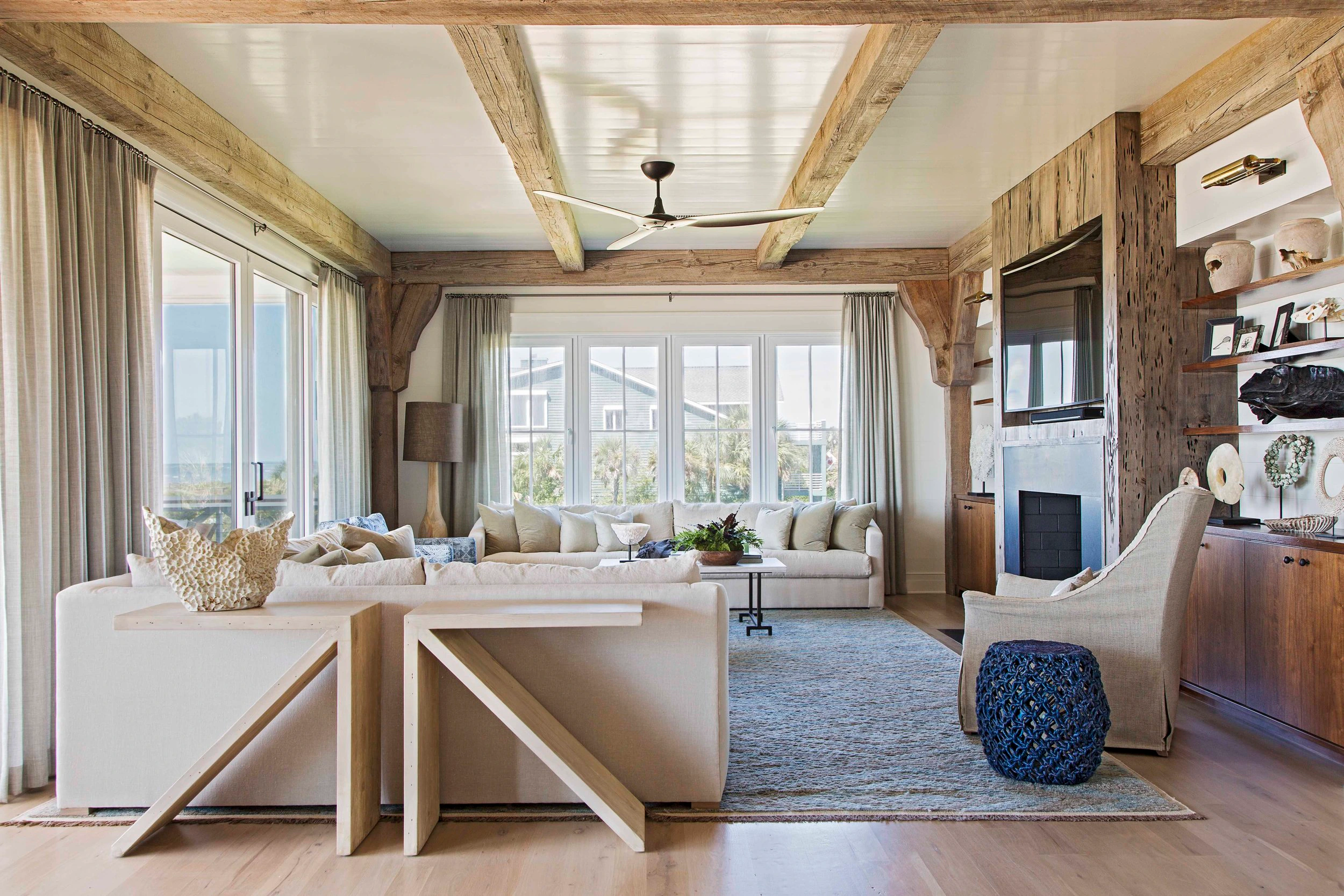 Beam-ceiling interior architecture, Isle of Palms residence.