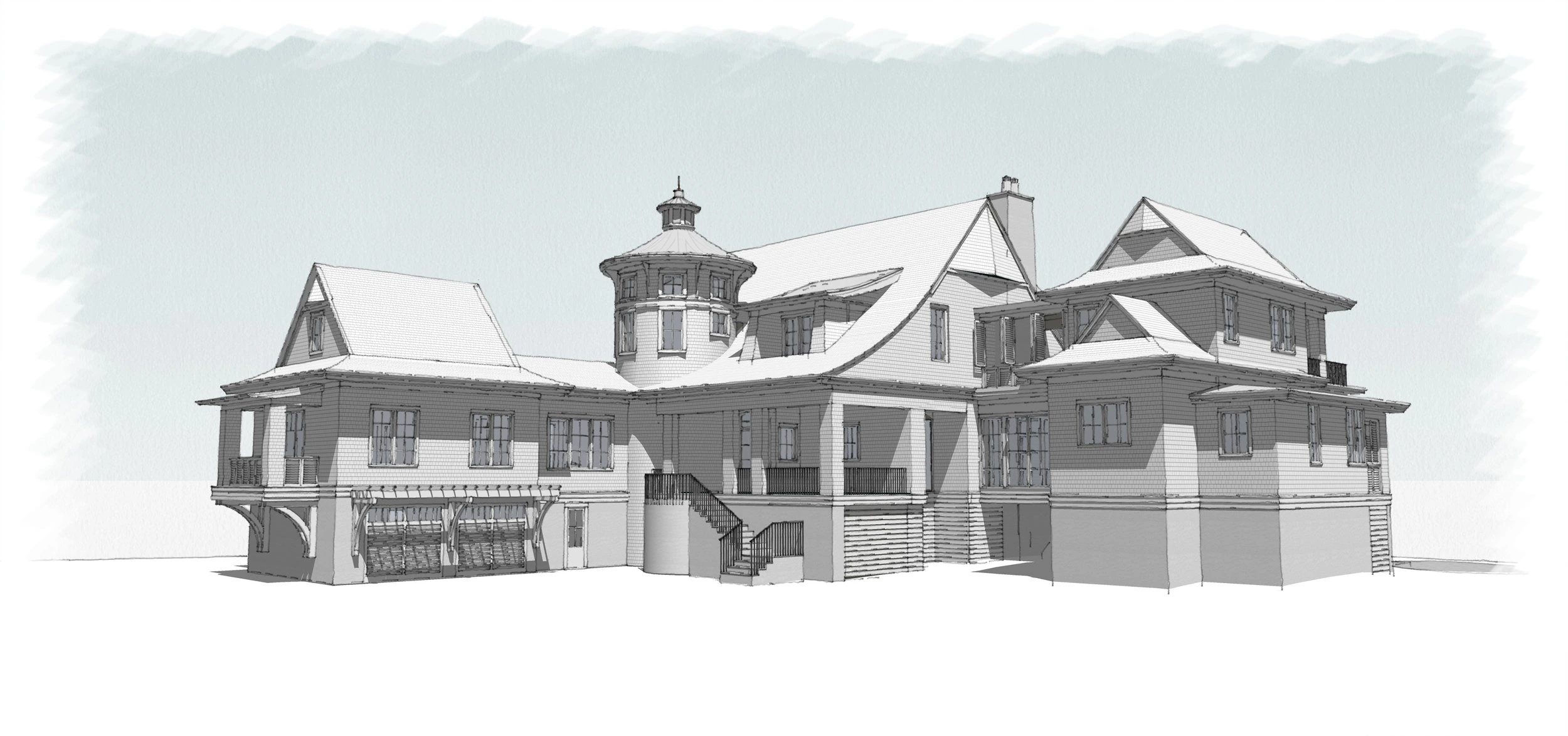Architectural rendering of a Kiawah Island home by Herlong.