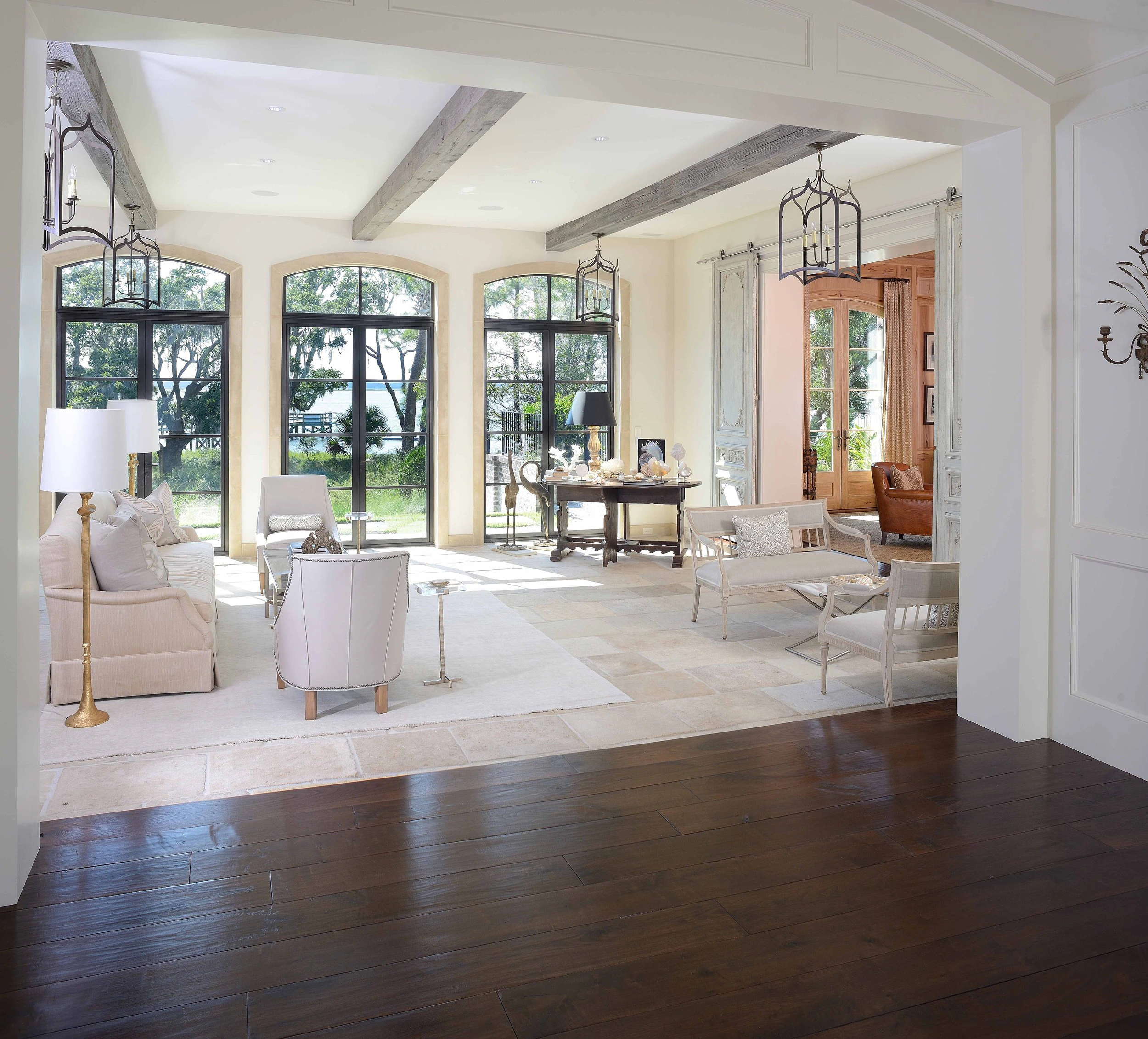 Coastal living room architecture in a Herlong Kiawah Island home.