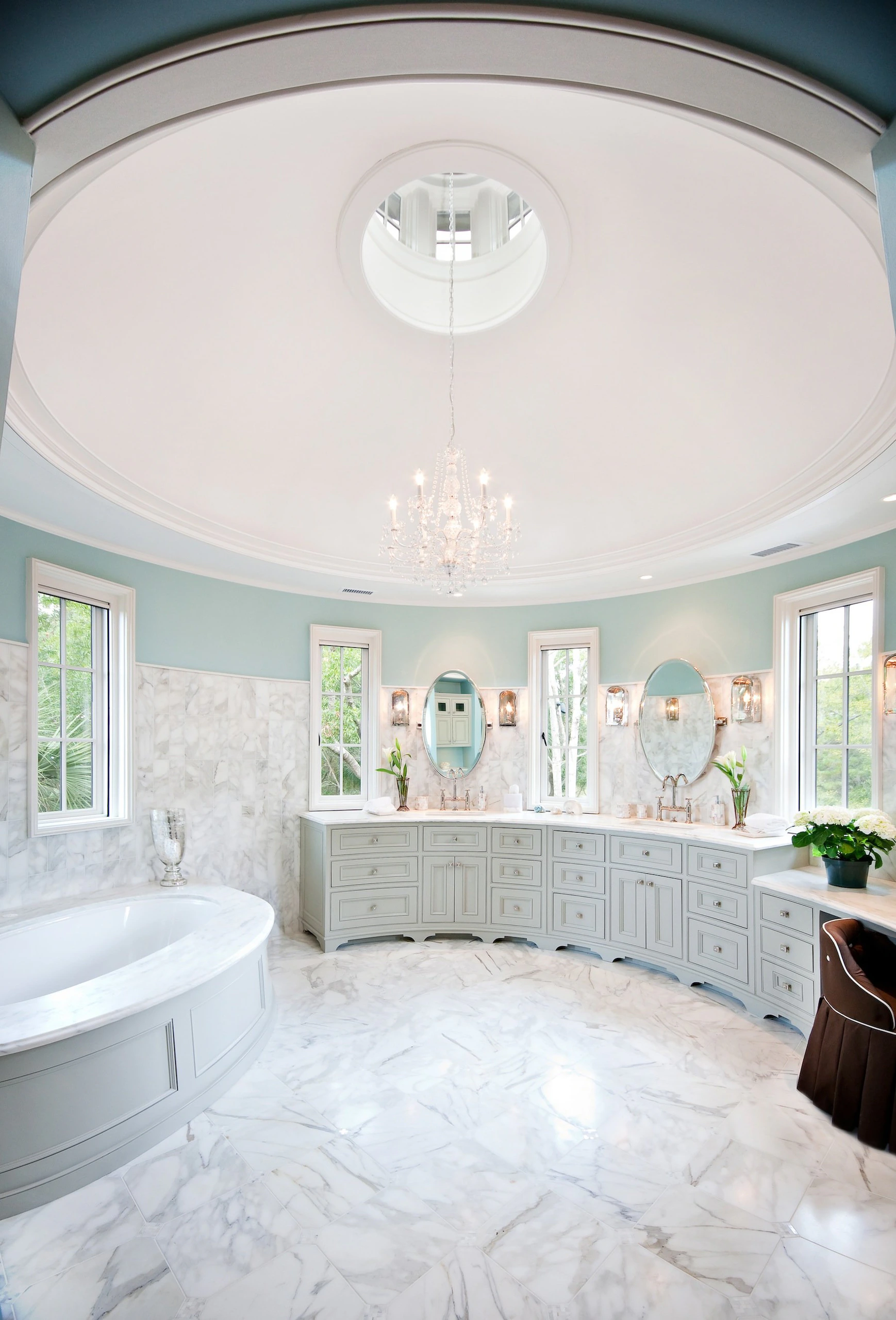 Luxury bath with a rotunda ceiling, Kiawah Island interior design.